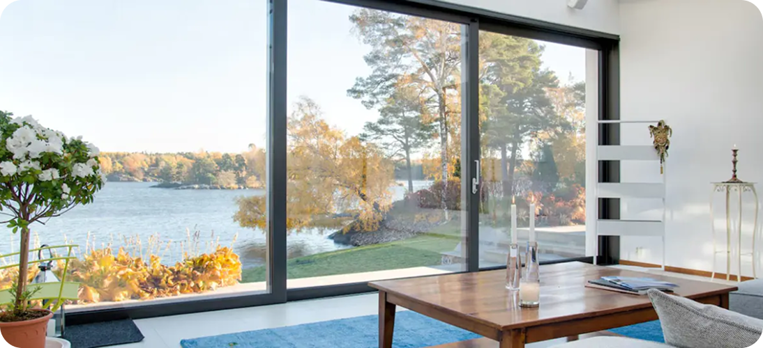 Large glazed windows in a living room