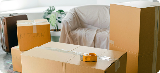 Boxes and furniture being cleared